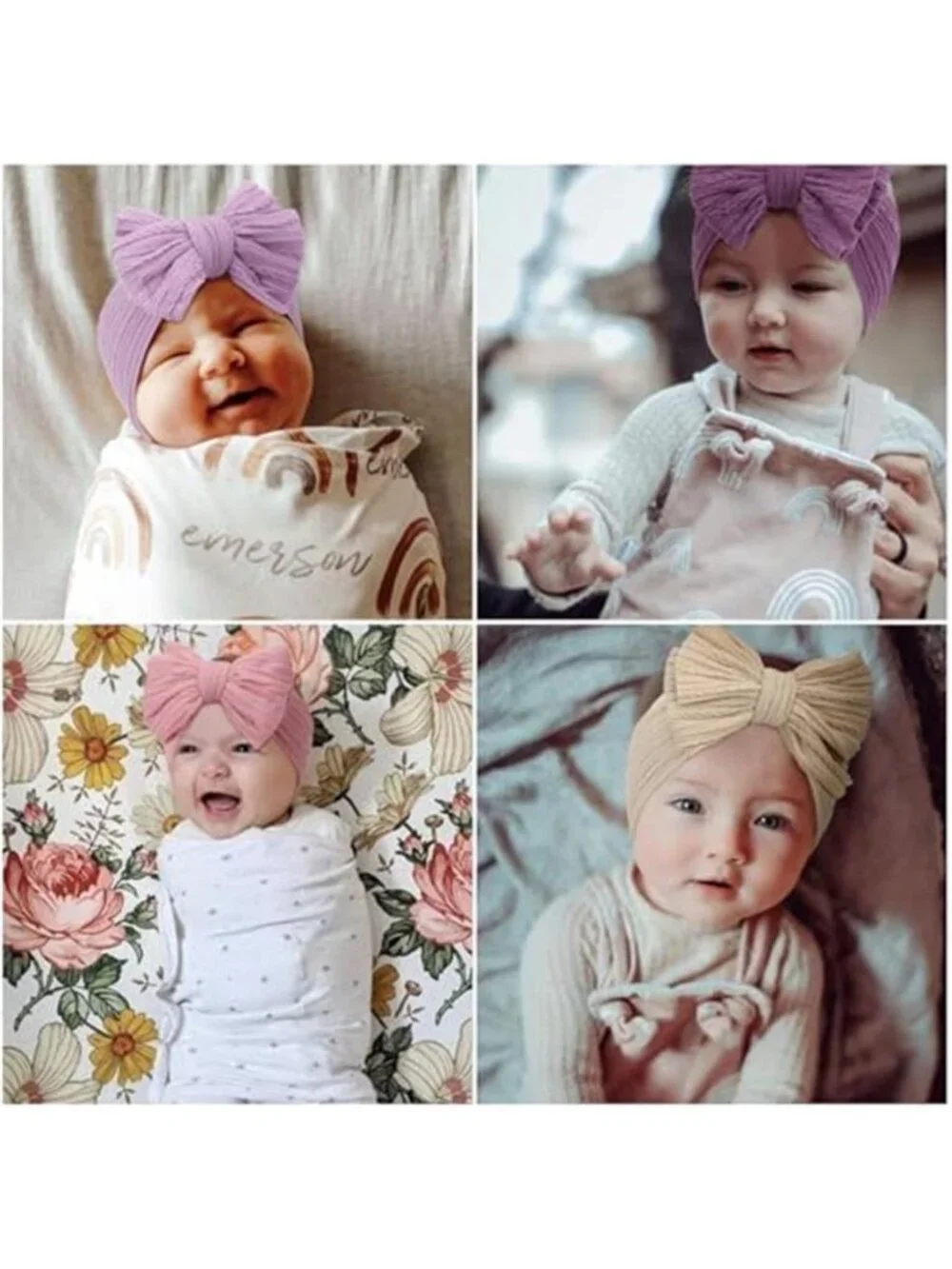 Baby Girl Bow Headbands 5 pk Nylon Stretchy Soft Newborn Infant Hair Accessories